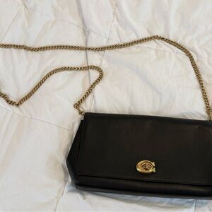 Coach Black Leather and Brass Chai. Shoulder Bag
